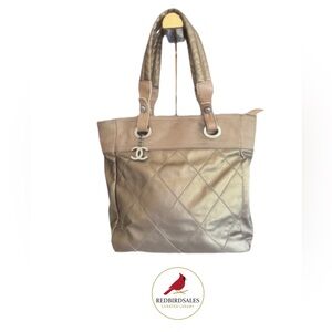 Chanel Paris-Biarritz Tote | Gold Nylon Canvas | CC Charm | Priced for Condition